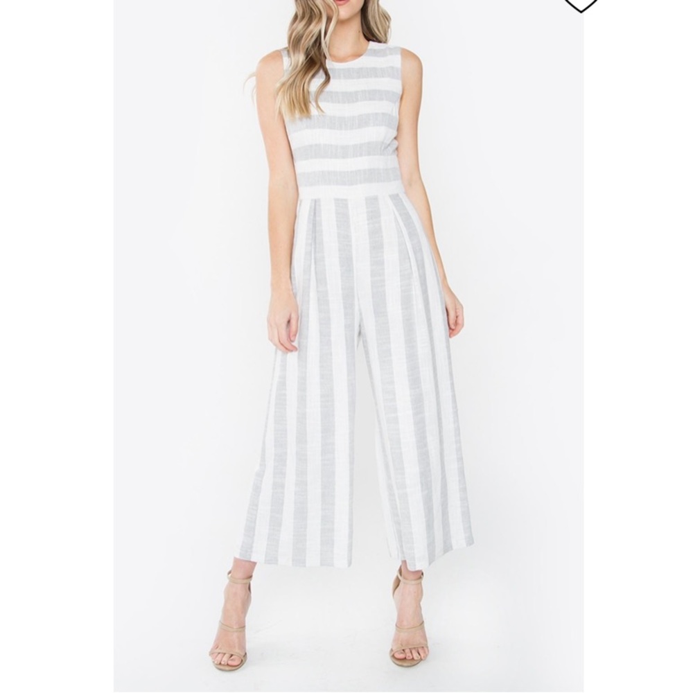 Grey and white stripe jumpsuit